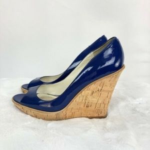 ALDO Blue Patent Leather Peep Toe High Wedge Shoes